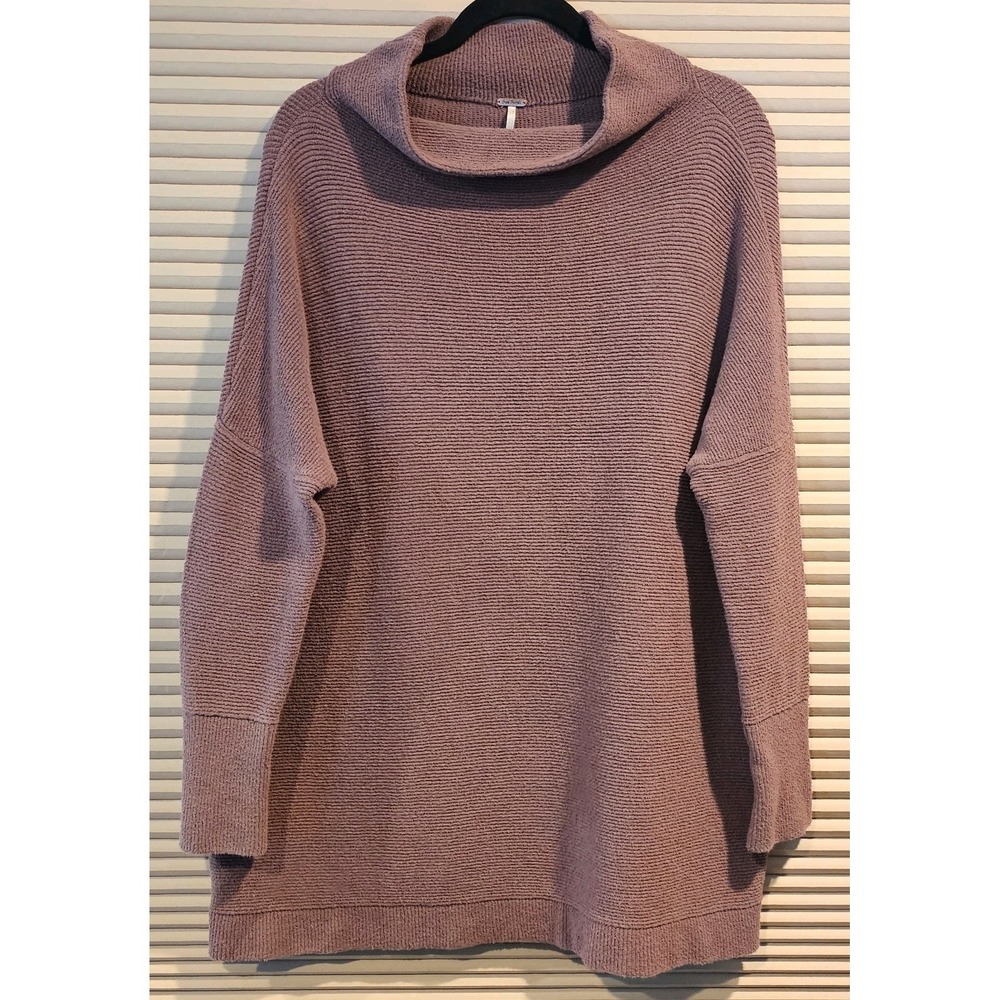 Free People Ottoman Slouchy‎ Tunic Womens M Ribbed Mauve Oversized Mock Neck